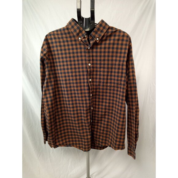 Goodfellow and Co. Men's Brown Navy Plaid Button Down Shirt Size XXL - Picture 1 of 6